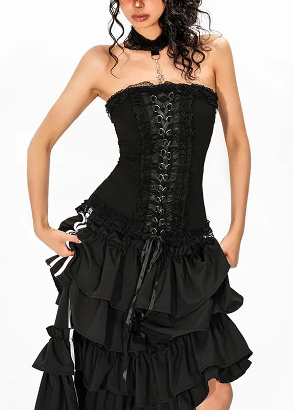French Black Tie Waist Top Sleeveless