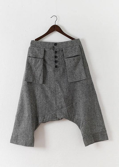 Grey Asymmetrical Design Pockets Cotton Crop Pants