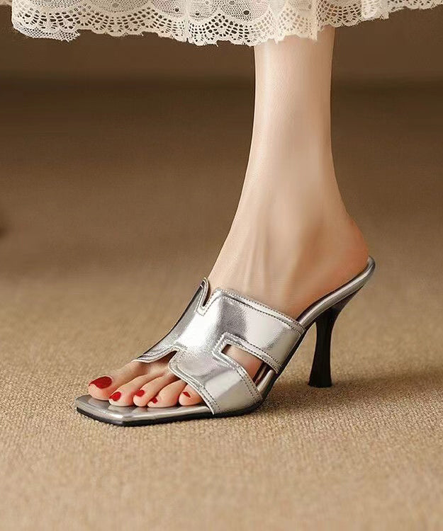 European and American Style Silver High Heel Slippers