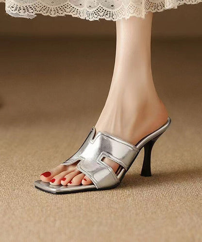 European and American Style Silver High Heel Slippers