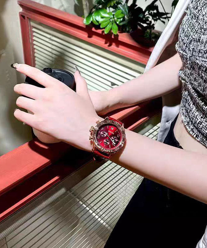 Black Leather Alloy Reinforced Glass Waterproof Watches