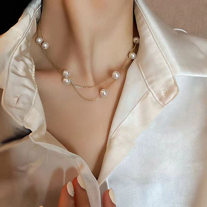 Gold Alloy Double Layered Pearl Necklace