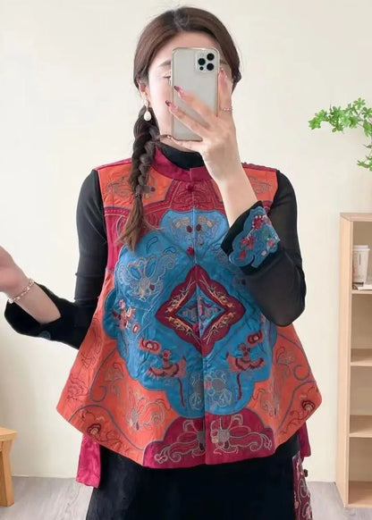 Original Design Embroidered Wear on Both Sides Silk Vest Sleeveless
