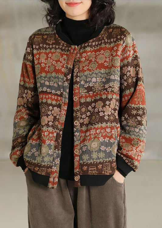 Khaki Oversized Print Warm Fleece Coat Spring