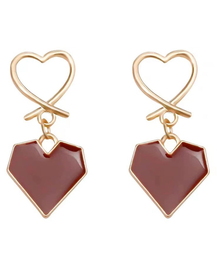 Fine Red Copper Alloy Love Drip Glaze Hoop Earrings