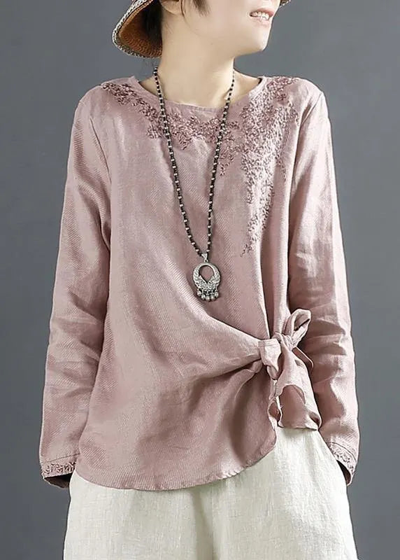 O Neck Blouse Ideas Pink Embroidery Tops