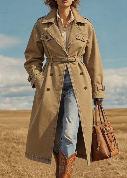 Italian Khaki Oversized Double Breast Cotton Trench Coat Spring
