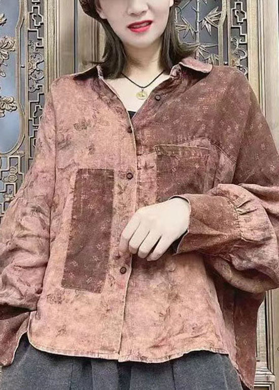 Loose Chocolate Peter Pan Collar Button Shirt Tops Batwing Sleeve