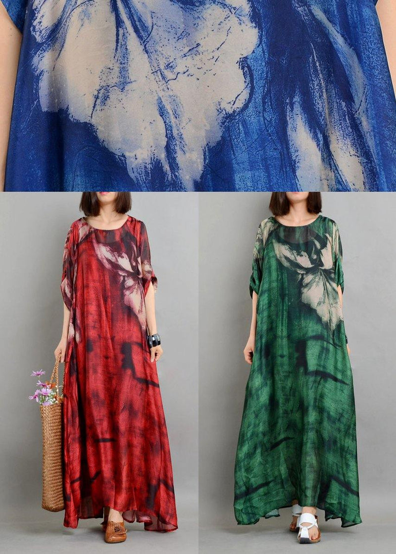 Blue Print Half Sleeve Two Pieces Set Summer Chiffon Dress