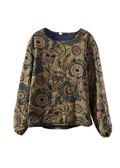 Black O-neck Print Fine Cotton Filled Pullover Spring