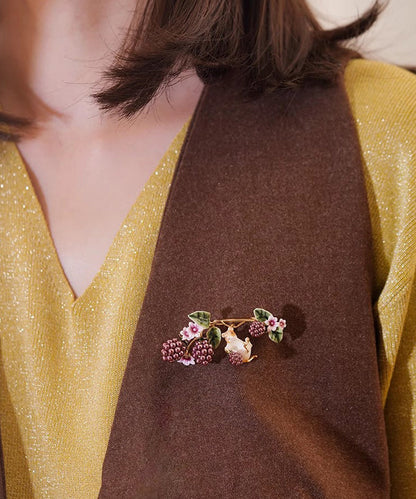 Purple Copper Enamel Grape Squirrel Brooches