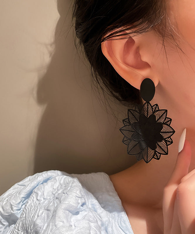 Stylish Black Sterling Silver Alloy Hollow Out Drop Earrings