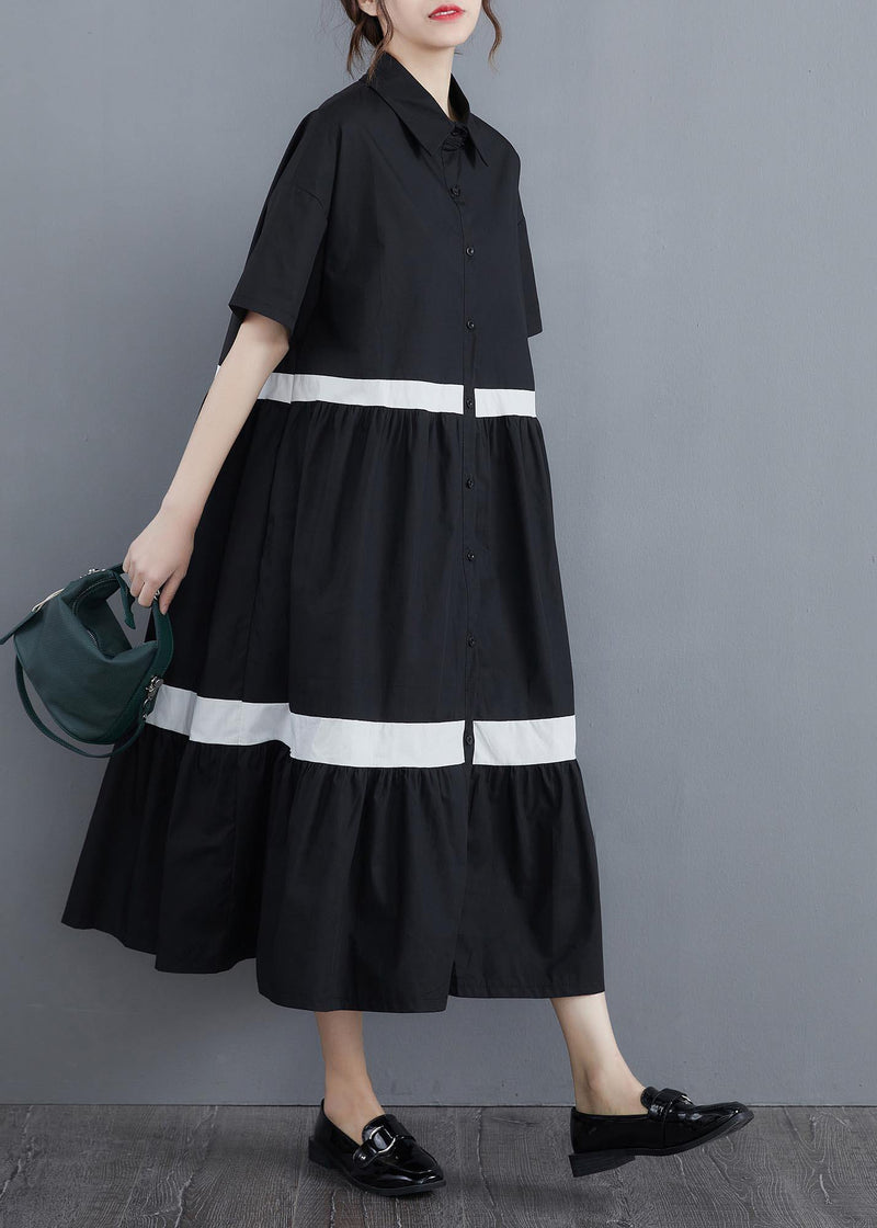 Style Black Patchwork Cotton Button Summer Vacation Dresses
