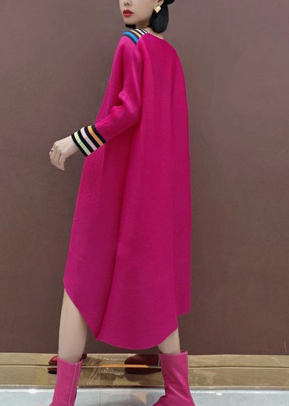 Loose V Neck Asymmetric Spring Clothes Photography Red Art Dresses