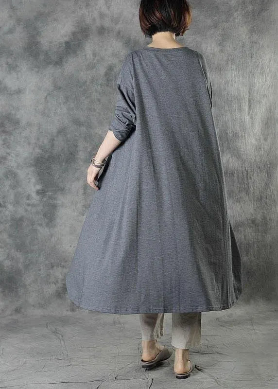 Style Grey Low High Design Button Fall Long Sleeve Shirt Tops