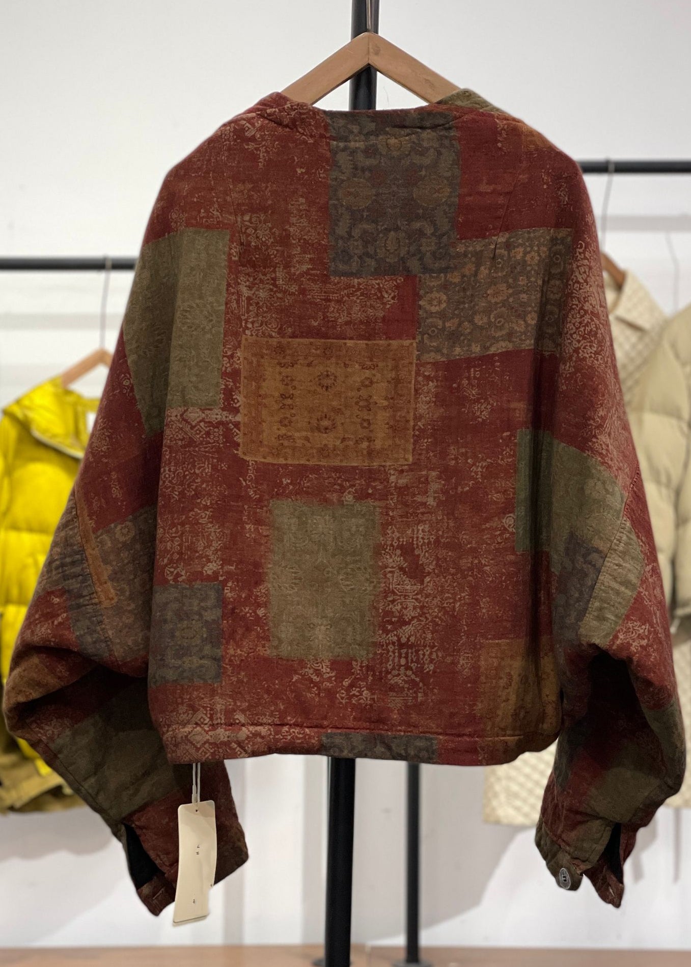 Orange Asymmetrical Pockets Print Cotton Filled Witner Coats