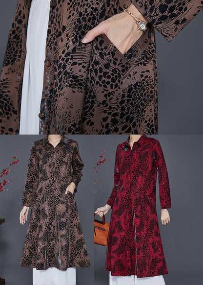 Brown Print Cotton a Line Dress Peter Pan Collar Spring
