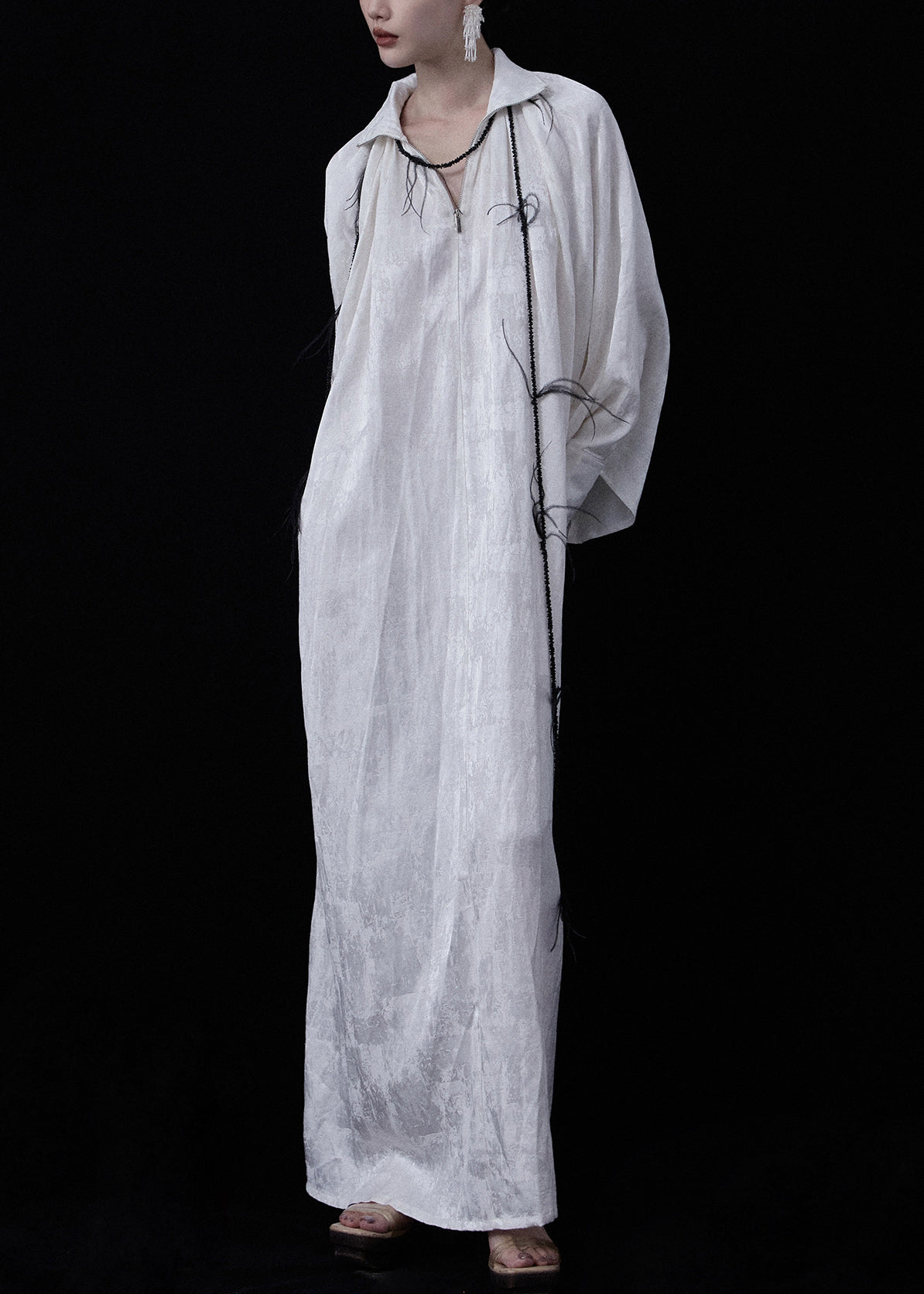 White Zippered Wear on Both Sides Linen Maxi Dresses Fall