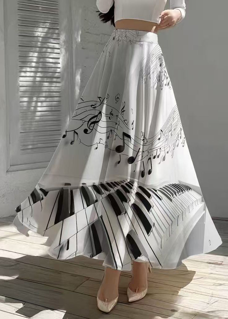 Modern White Print Draping Chiffon Skirts Exra Large Hem Fall
