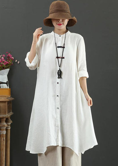 Natural Stand Collar Asymmetric Spring Blouse Inspiration White Shirt