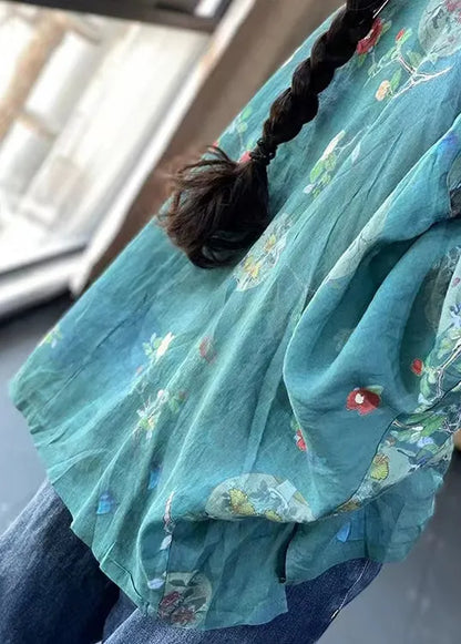 Loose Gray Text Button Print Patchwork Cotton Shirts Long Sleeve