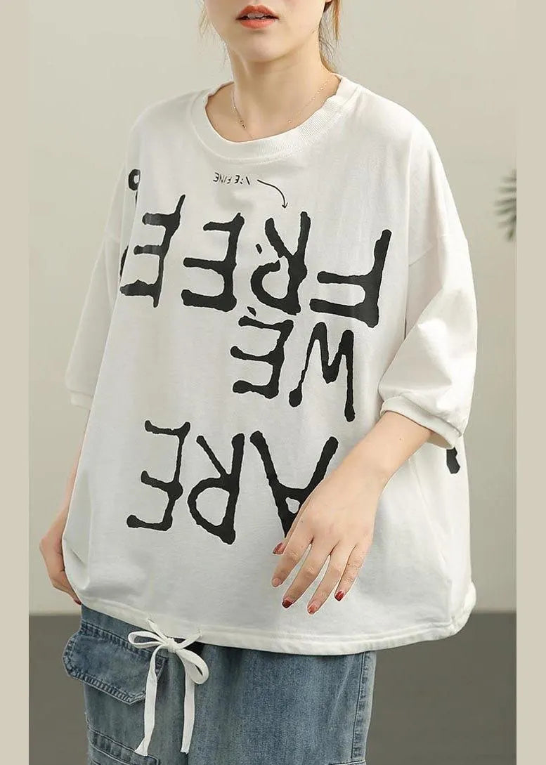 White O-neck Half Sleeve Cotton Summer Tops