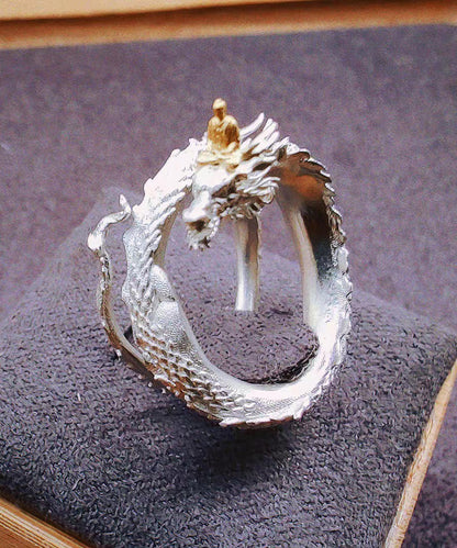 Unique Silk Panlong Meets Buddha Design Silver Rings