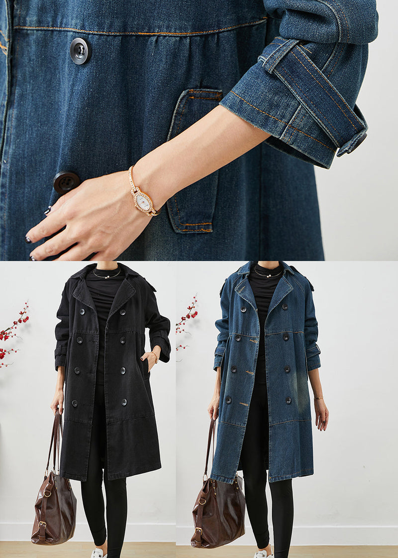 Blue Oversized Double Breast Denim Trench Coats Spring