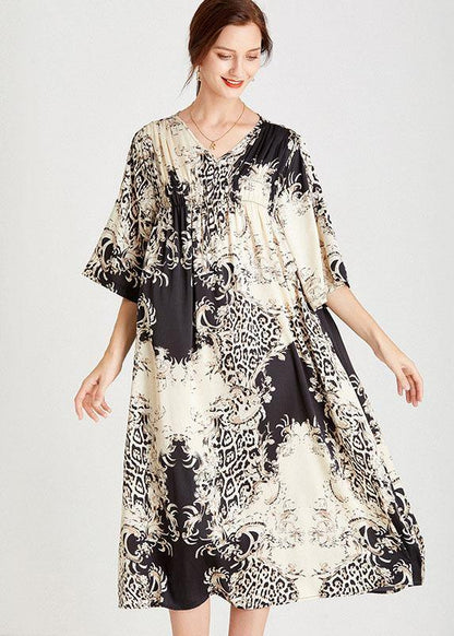 Black White Print Loose Tie Waist a Line Summer Dresses