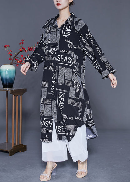 Black Oversized Letter Print Chiffon Shirt Dresses Summer