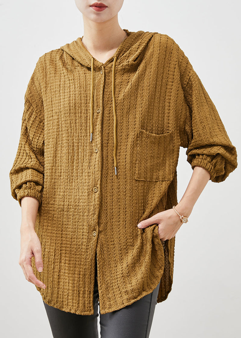 Yellow Hooded Cotton Blouses Spring