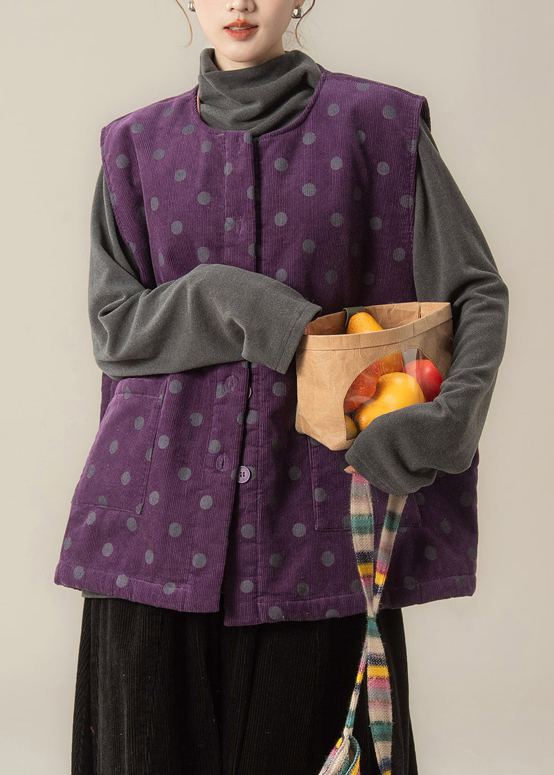 Italian Purple Corduroy Vest Pants and T Shirt Threepiece Set Winter