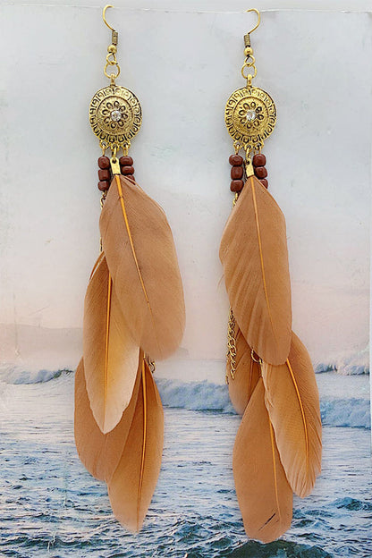 Chain Tassel Feather Earrings