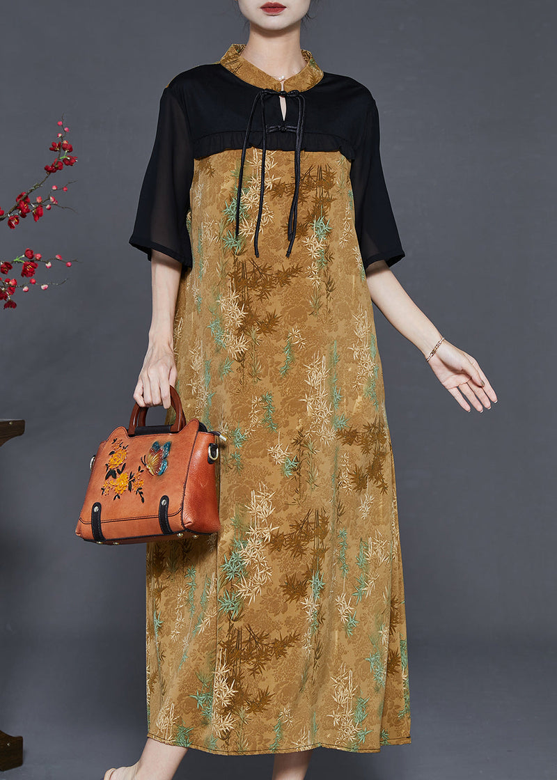 Yellow Tasseled Patchwork Chiffon Oriental Dress Summer