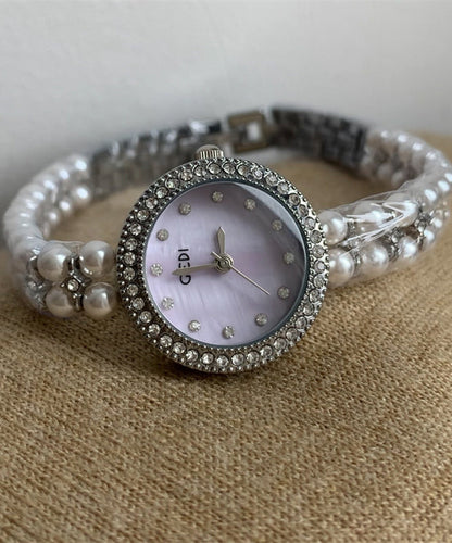 Purple Stainless Steel Zircon Tempered Glass Watches