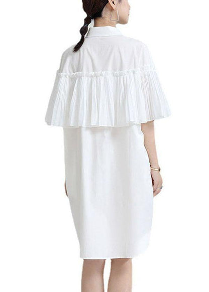 White Asymmetrical Design Wrinkled Summer Cotton Cloak Sleeves Sundress
