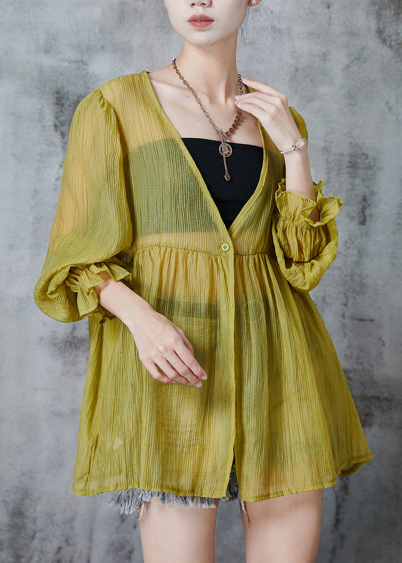 Modern Yellow Oversized Chiffon Upf 50+ Coat Summer