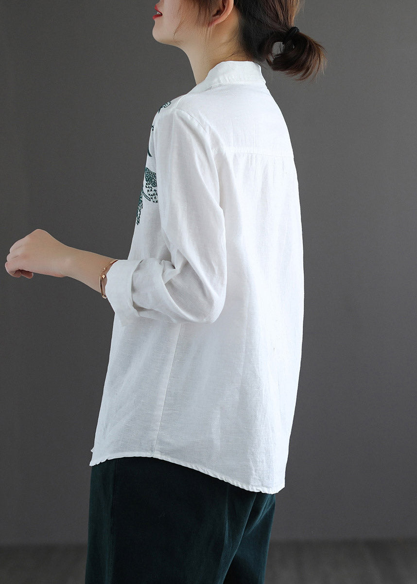 White Peter Pan Collar Embroideried Shirt Long Sleeve