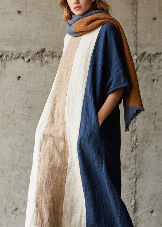 Colorblock Fuzzy Fur Fluffy Patchwork Cotton Long Dresses Fall