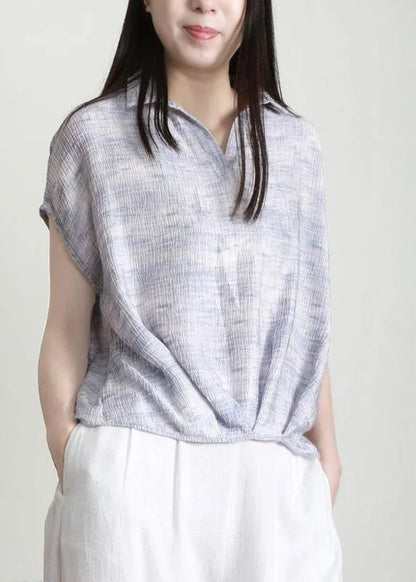 Art Light Blue Peter Pan Collar Tencel Top