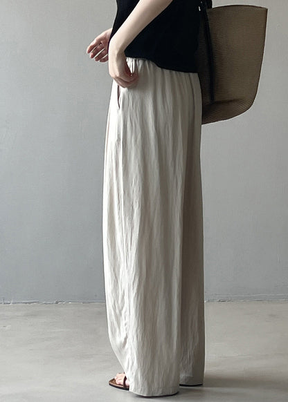 Modern Blue Pockets Elastic Waist Cotton Straight Pants Spring