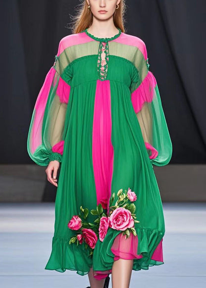 Classy Colorblock Oversized Patchwork Flower Chiffon Dress Spring