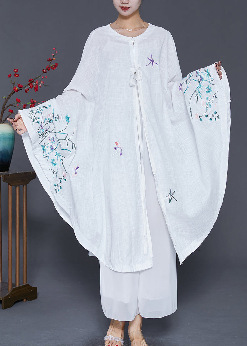 Diy White Embroideried Oversized Linen Dress Fall
