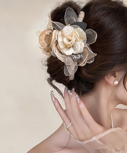 Beige Alloy Camellia Flower Tulle Hairpin