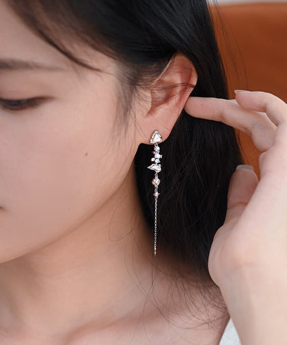 Stylish White Zircon Freshwater Pearl Mother of Pearl Silver Drop Earrings
