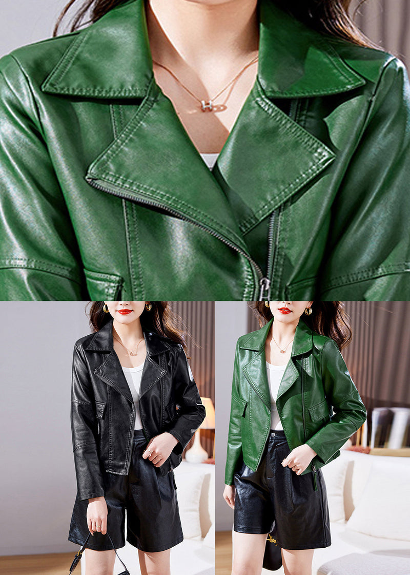 Black Patchwork Faux Leather Jackets Long Sleeve