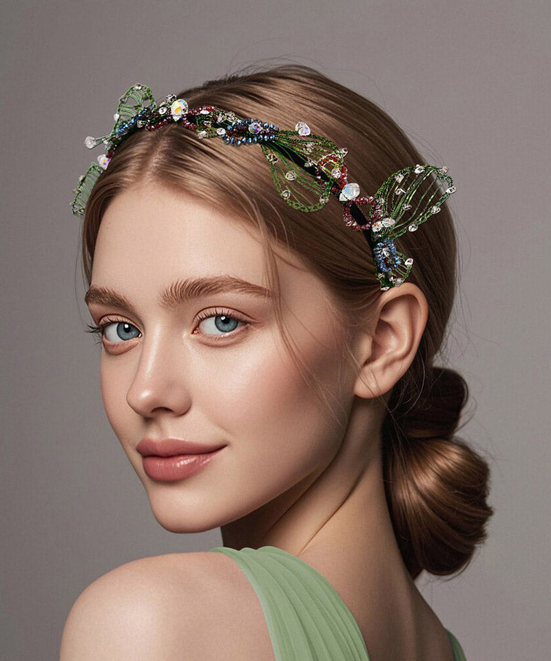 Green Acrylic Crystal Butterfly Beading Hairpiece