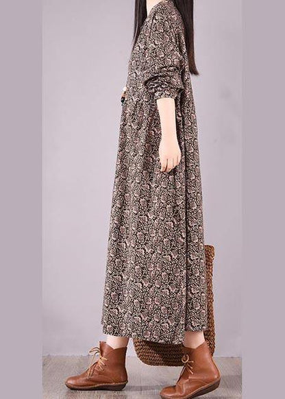 Organic O Neck Pockets Spring Tunics Shape Black Print Long Dress