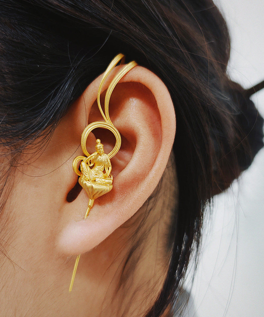 Style Handmade Enlightenment Zen Buddhist Silver Gilding Earrings