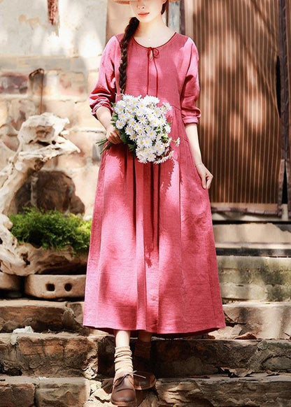 Italian Red Clothes for O Neck Pockets Maxi Spring Dress